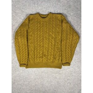 Structure Mens XL Cable Knit Wool Sweater Mustard Yellow Gold Crew Neck Heavy